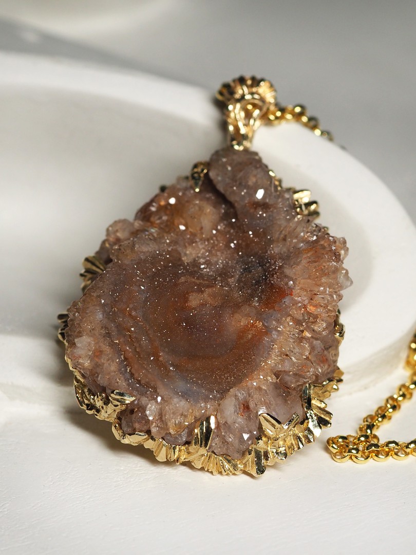 big agate rose gold pendant