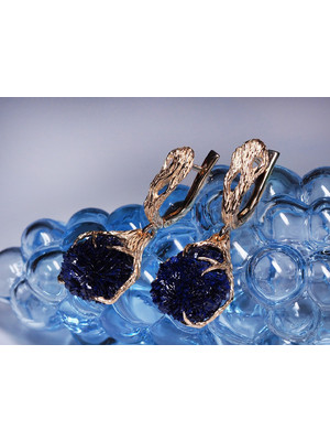 Blue Chrysanthemum - Azurite gold earrings