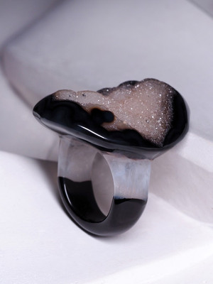 Black Agate and Quartz solid ring