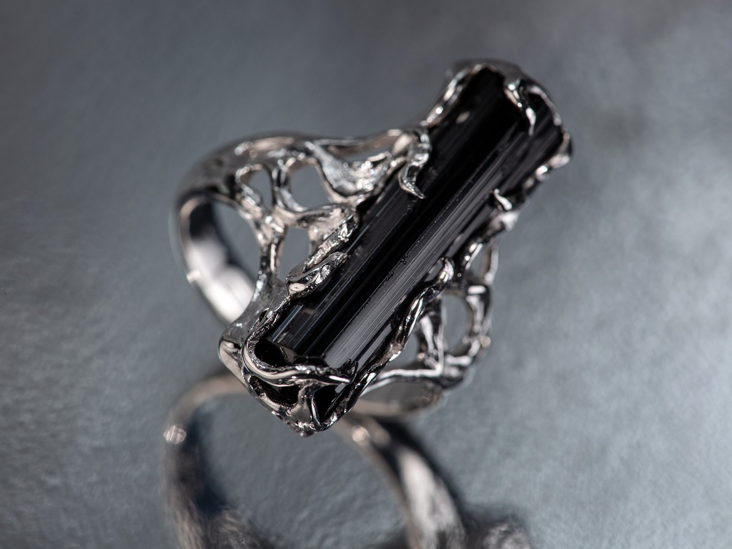 black tourmaline crystal silver ring