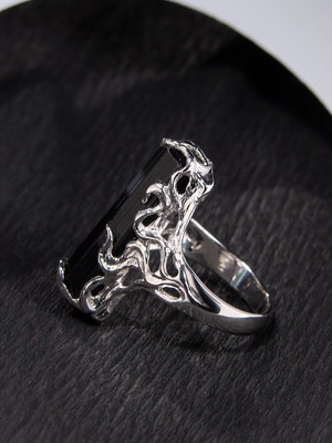Black tourmaline сrystal silver ring