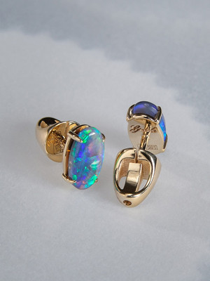 Black opal 14k gold earrings