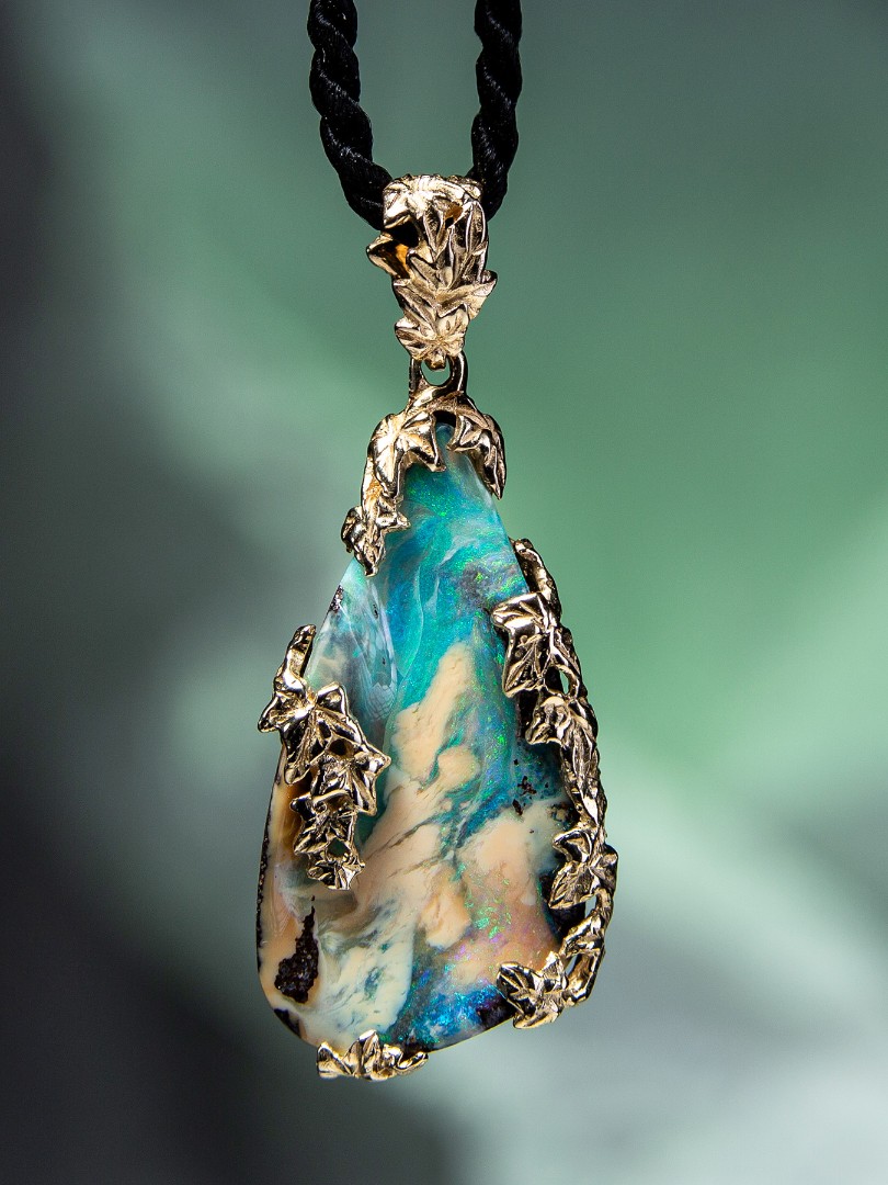 boulder opal gold pendant