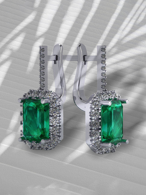 Emerald and diamond gold earrings