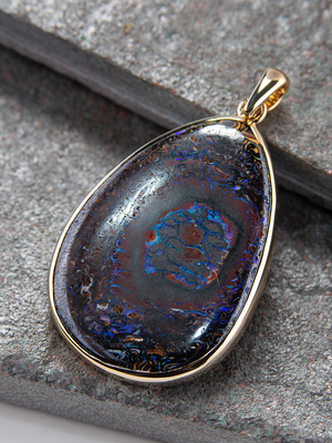 Boulder koroit opal gold pendant