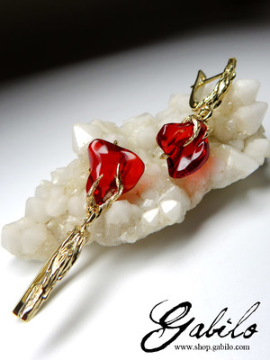 Fire opal gold earrings
