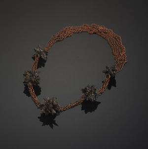 Necklace with limonite pseudomorph on pyrite on copper chains