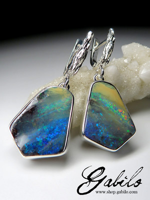 Boulder Opal Silver Earrings