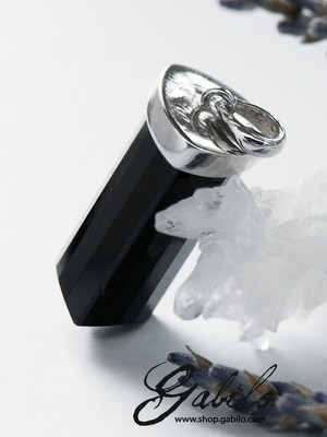 Black tourmaline silver pendant
