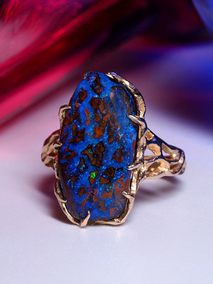 Milky Way - Boulder opal gold ring