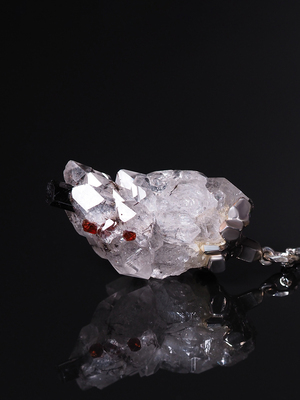 Rock Сrystal Garnet Tourmaline silver pendant
