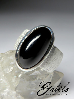 Black Agate Silver Ring