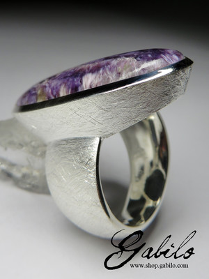 Silver ring with charoite