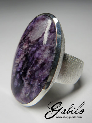 Silver ring with charoite