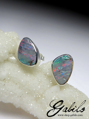Boulder opal silver stud earrings