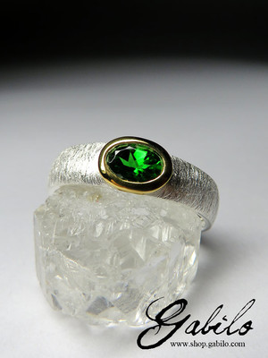 Chrome Diopside Silver Ring with gem report MSU