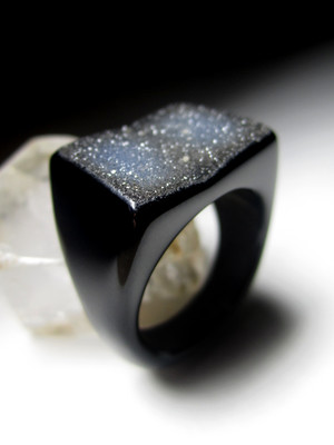 Ring of solid black quartz