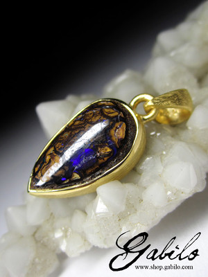 Boulder opal 14k gold plated pendant
