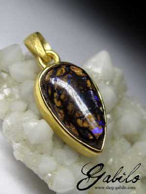 Boulder opal 14k gold plated pendant