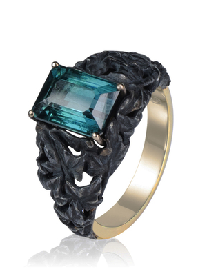 Ivy Indicolite tourmaline ring in silver and gold