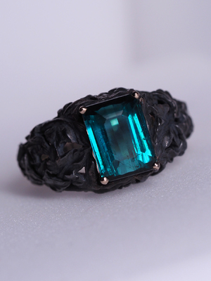Ivy Indicolite tourmaline ring in silver and gold