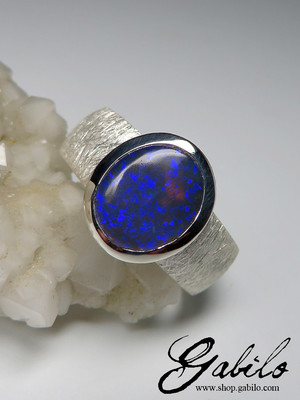 Black opal noble silver ring