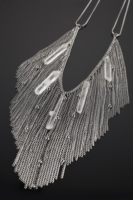 Necklace with rhinestone on sheer silver chains