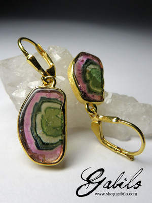 Gold plated silver earrings with tourmaline 