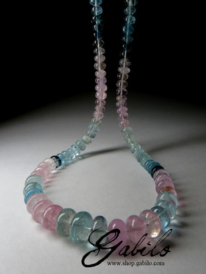 Beads from tourmaline, quartz and aquamarine
