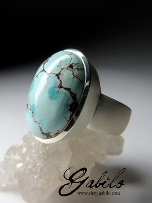 Silver matt ring with turquoise