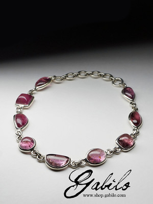 Silver bracelet with rubellite
