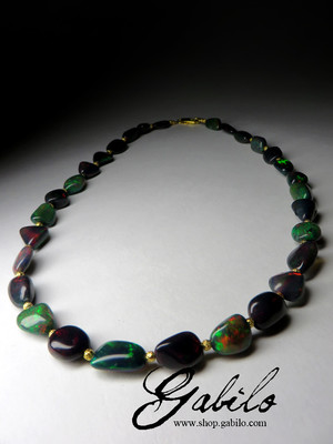 Beads of black opal Ethiopian