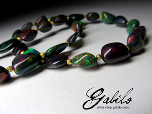 Beads of black opal Ethiopian