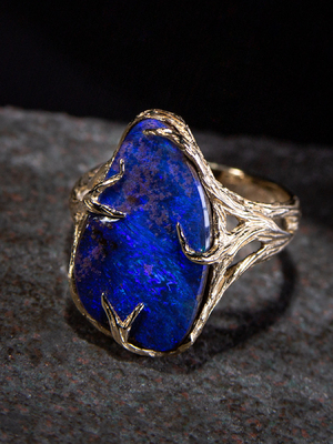 Yves Klein boulder opal gold ring