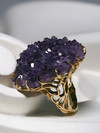 Big Purple Amethyst Crystal Gold Ring