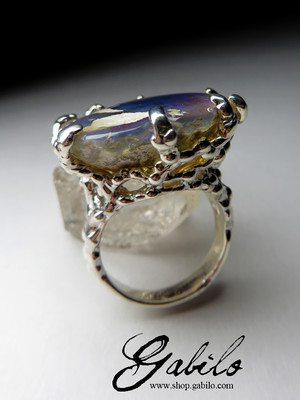 Ring with Australian black opal