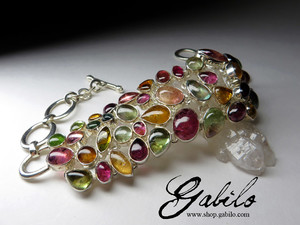 Silver bracelet with colored tourmaline