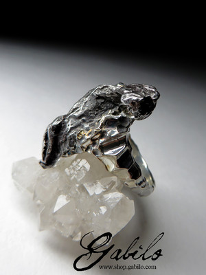 Gold ring with meteorite 