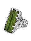 Green tourmaline verdelite crystal silver ring