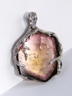Tourmaline slice silver pendant