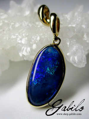 Black boulder opal gold pendant
