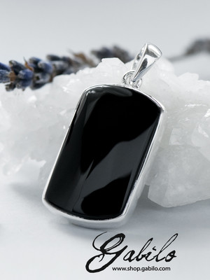 Silver black agate pendant