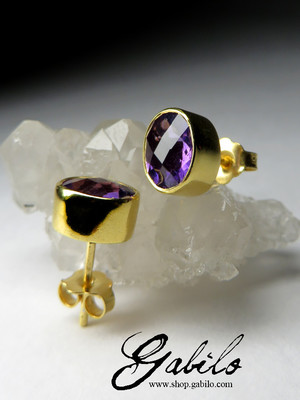 Earrings with amethyst pouches