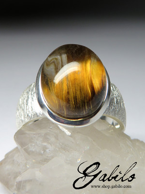 Rutilated quartz silver ring