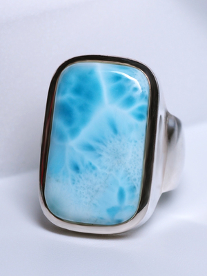 Men's silver ring with larimar