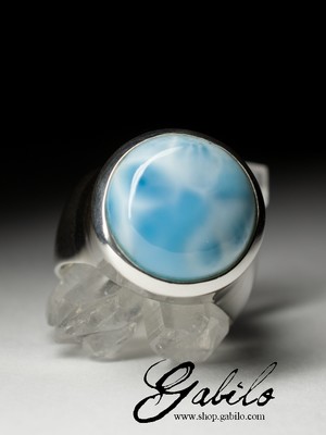 Silver ring with larimar