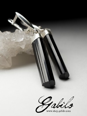 Silver earrings with black tourmaline