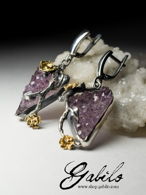 Amethyst Crystals Silver Earrings