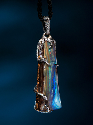 Boulder opal white gold pendant