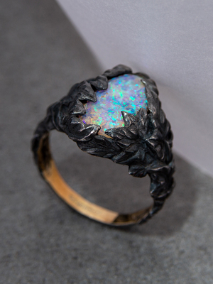 Blackened silver ring with Australian Opal